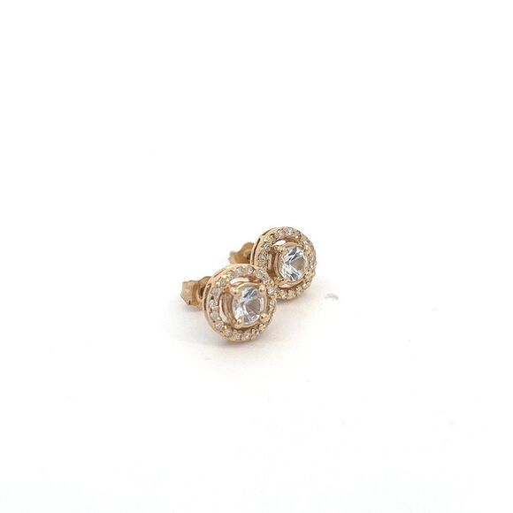 Natural White Sapphire Diamond Stud Earrings 14k Gold 0.97 TCW Certified 216092 - Picture 8 of 15